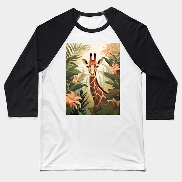 Giraffe in the Jungle Baseball T-Shirt by JunkyDotCom